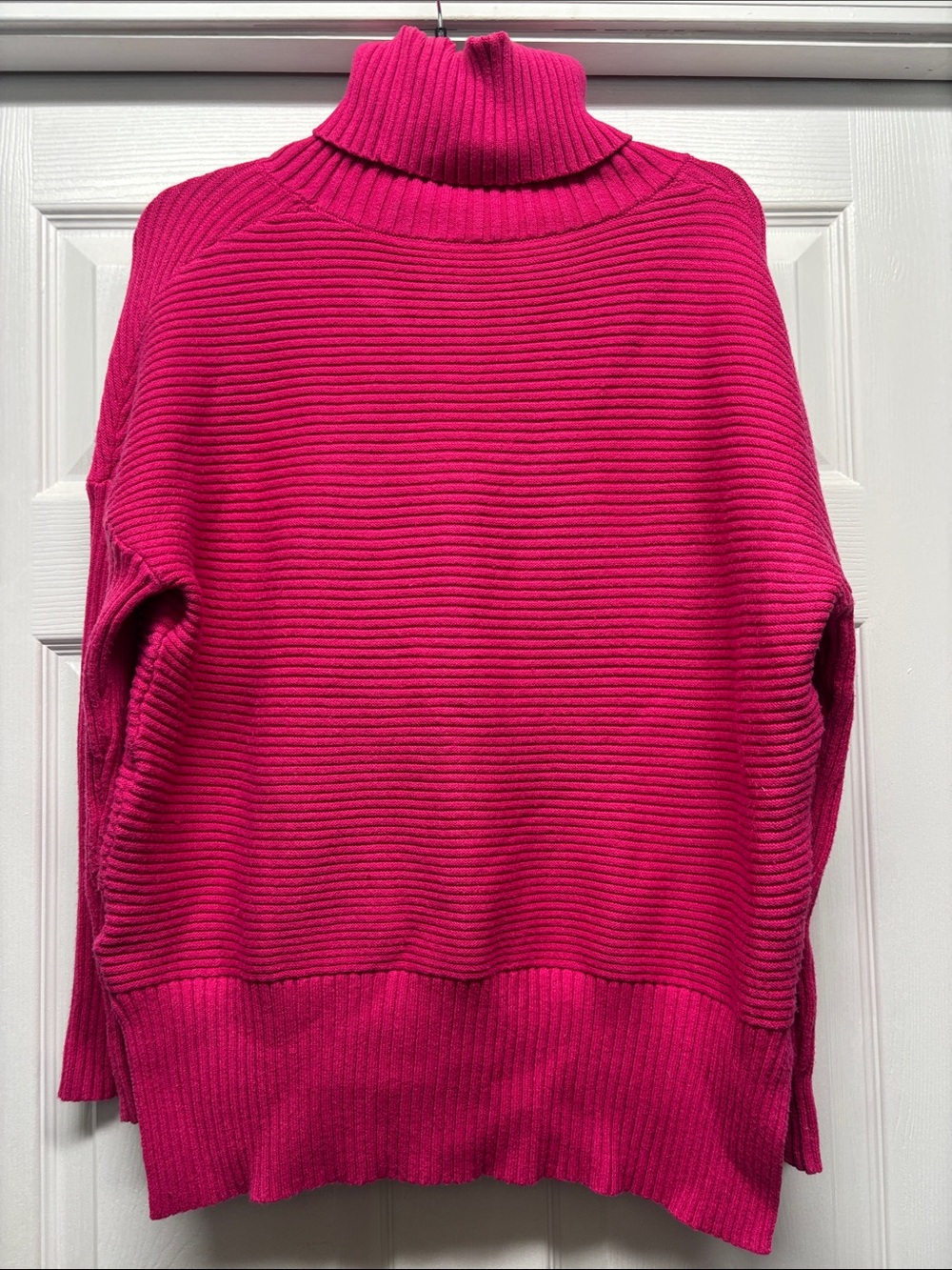 Lillusory Fuchsia Ribbed Oversized Turtleneck Sweater